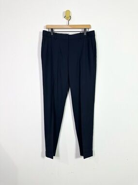 Theory Navy Blue Lightweight High Rise Straight Leg Wool Trouser Pants
